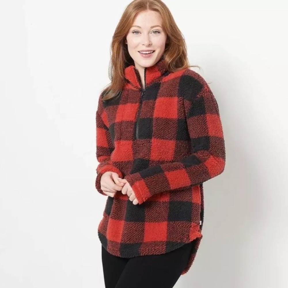 Kookaburra UGG Quarterzip pullover long sleeve Sherpa jacket red black plaid S